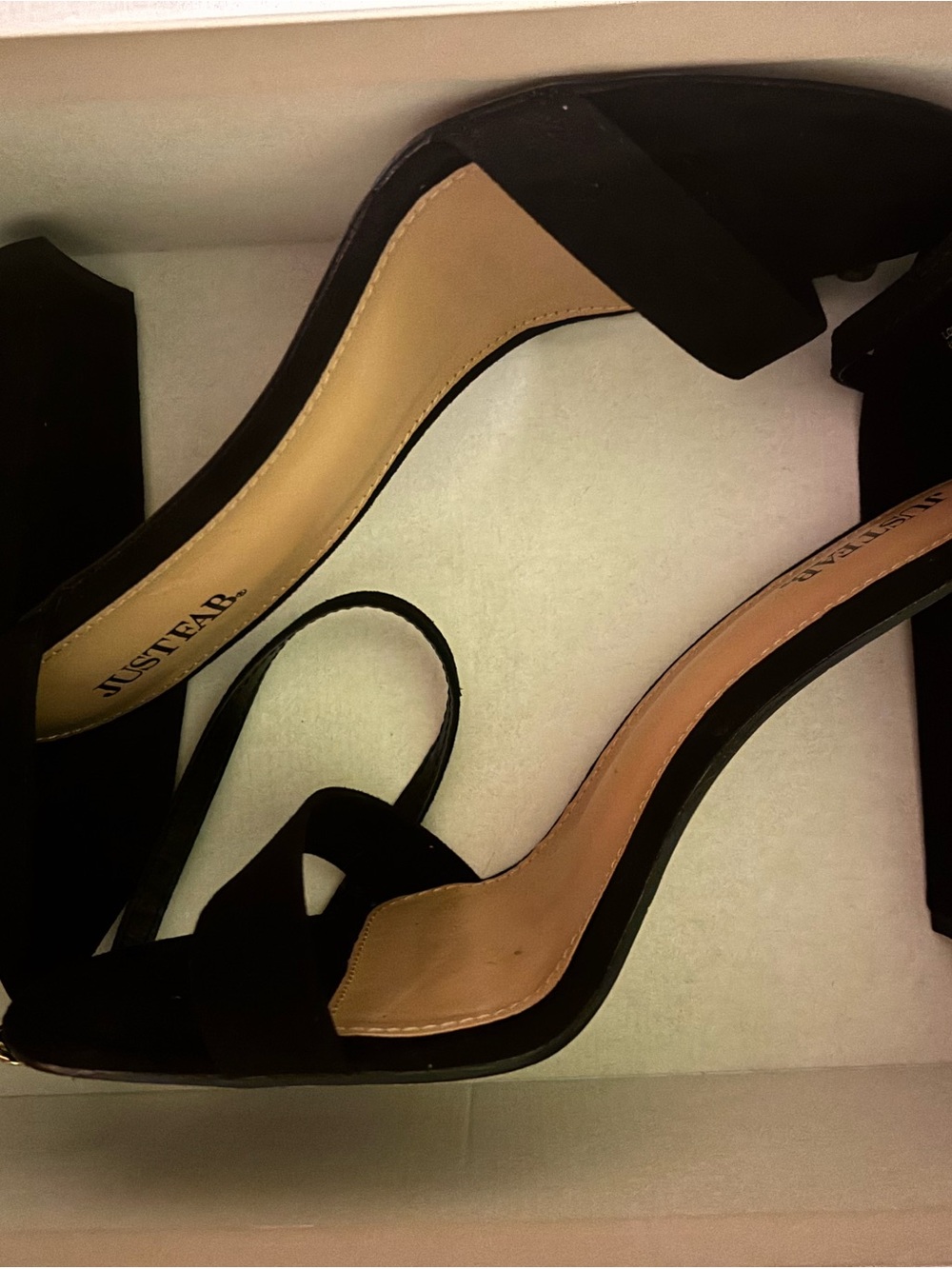 JustFab Black Suede Block Heel Sandals with Ankle Strap